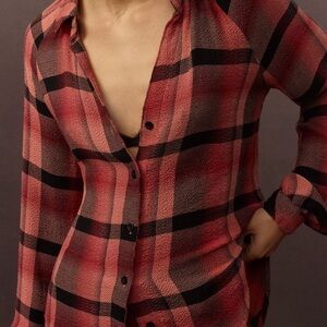 Cloth & Stone Red and Black Fitted Button Down Shirt